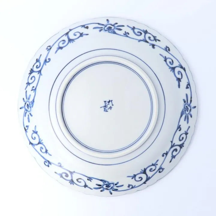 KUTANI WARE SERVING PLATE – IROE MARUMON SHONZUI STYLE / CHOZA YAMAMOTO (WOODEN BOX INCLUDED)