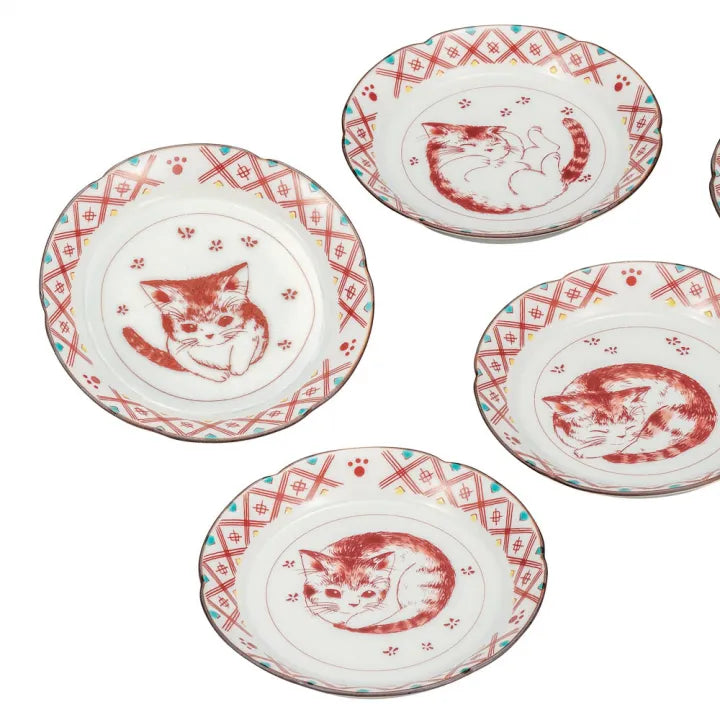 KUTANI WARE SMALL PLATE AKAE KONEKO