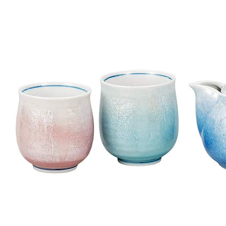 KUTANI WARE RELAXATION TEA SET – SILVER DECORATED (WITH STRAINER) JAPANESE PORCELAIN | GIFT BOX INCLUDED