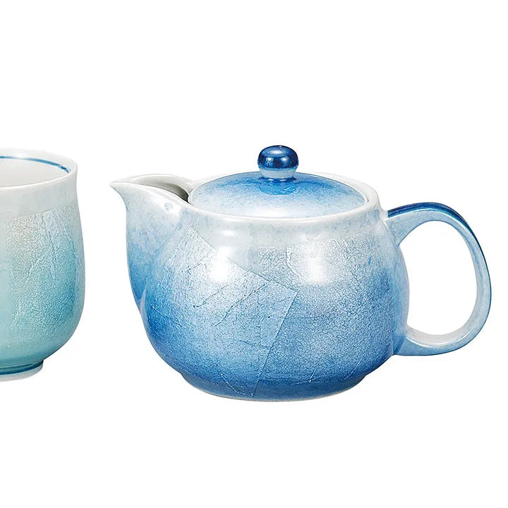 KUTANI WARE RELAXATION TEA SET – SILVER DECORATED (WITH STRAINER) JAPANESE PORCELAIN | GIFT BOX INCLUDED