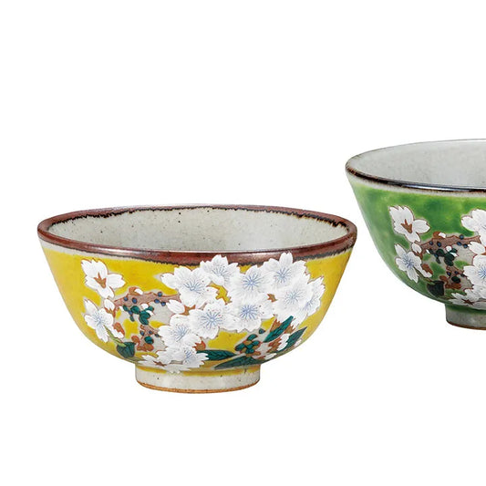 KUTANI WARE JAPASNESE PAIR RICE BOWLS “SAKURA”