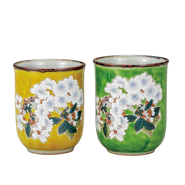 JAPANESE KUTANI PORCELAIN YUNOMI TEA CUP SET – SAKURA (CHERRY BLOSSOM) DESIGN