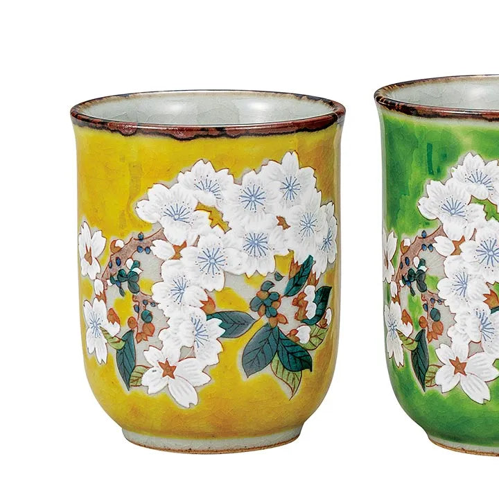 JAPANESE KUTANI PORCELAIN YUNOMI TEA CUP SET – SAKURA (CHERRY BLOSSOM) DESIGN