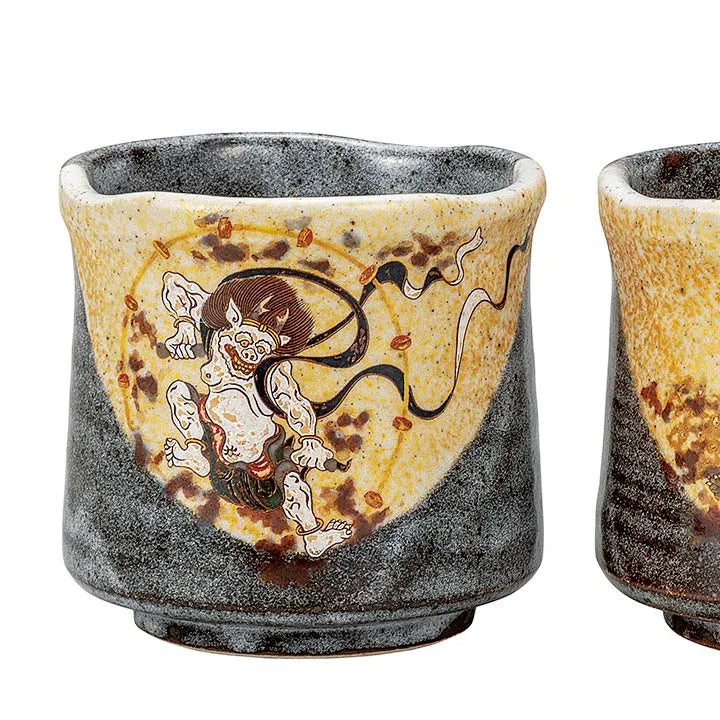 JAPANESE KUTANI PORCELAIN YUNOMI TEA CUP SET – FUJIN AND RAIJIN (WIND & THUNDER GODS)