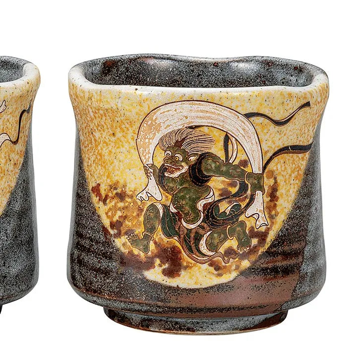 JAPANESE KUTANI PORCELAIN YUNOMI TEA CUP SET – FUJIN AND RAIJIN (WIND & THUNDER GODS)