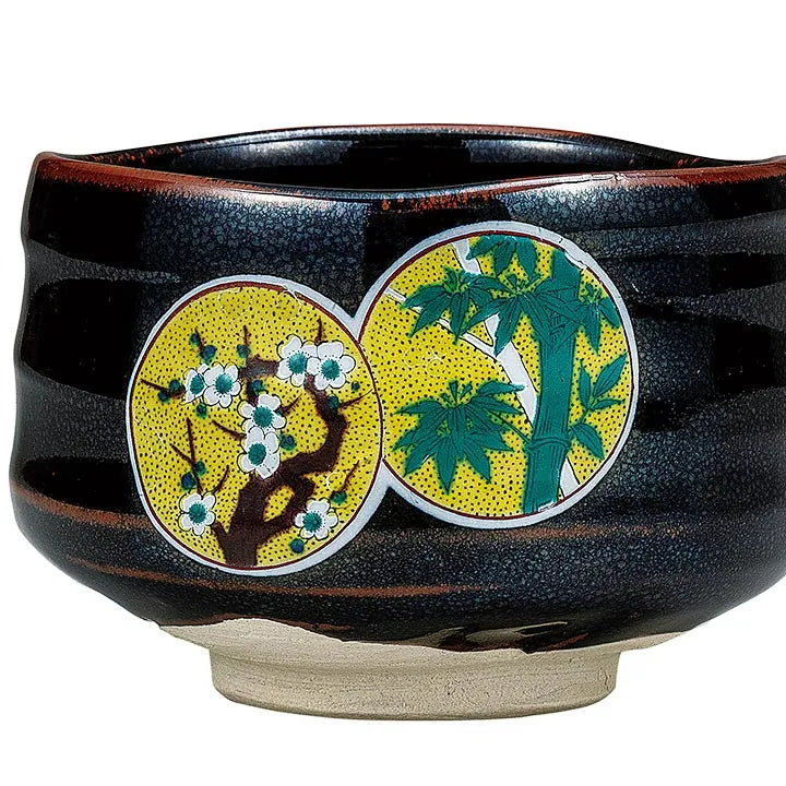 KUTANI WARE MATCHA BOWL – HANDCRAFTED JAPANESE TEA CEREMONY CHAWAN ‘PINE, BAMBOO & PLUM