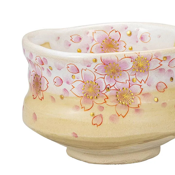 JAPANESE KUTANI WARE MATCHA BOWL – GENUINE GOLD SAKURA DESIGN BY YOSHINORI FUKUDA