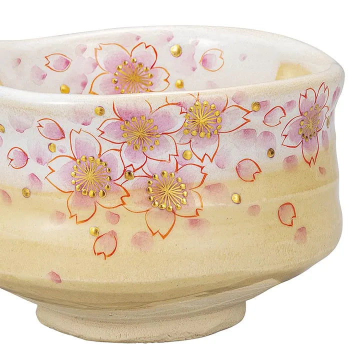 JAPANESE KUTANI WARE MATCHA BOWL – GENUINE GOLD SAKURA DESIGN BY YOSHINORI FUKUDA