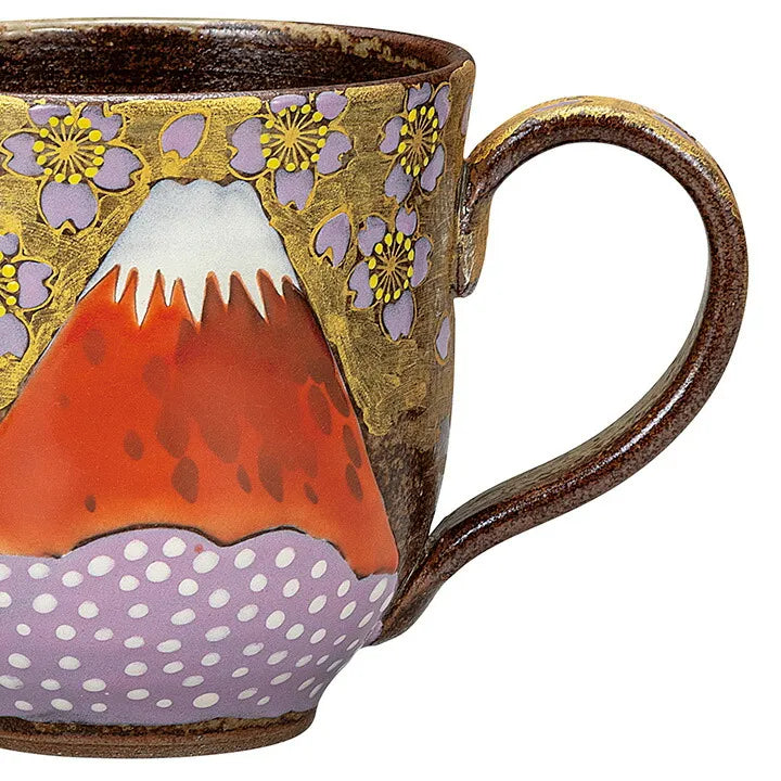 KUTANI WARE MUG “KINUN SAKURA & MOUNT FUJI” HAND-PAINTED BY YOSHINORI FUKUDA | GOLD-DECORATED JAPANESE PORCELAIN | GIFT BOX INCLUDED