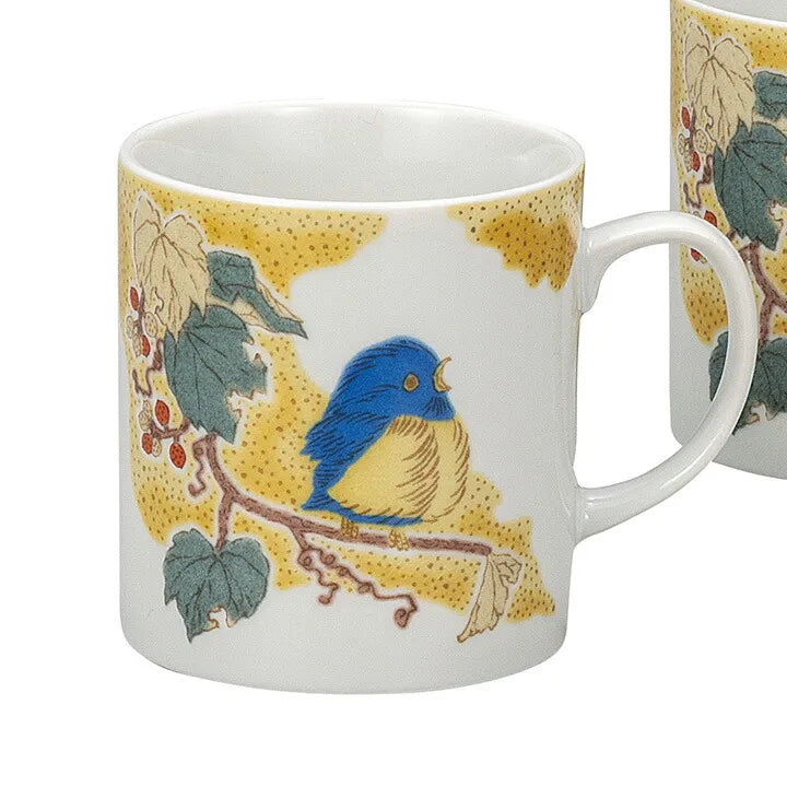 KUTANI WARE PAIR MUG CUPS – JAPANESE PORCELAIN MUGS WITH YOSHIDAYA SPARROW DESIGN, HAND-PAINTED TRADITIONAL KUTANI