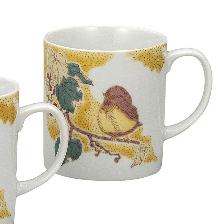 KUTANI WARE PAIR MUG CUPS – JAPANESE PORCELAIN MUGS WITH YOSHIDAYA SPARROW DESIGN, HAND-PAINTED TRADITIONAL KUTANI