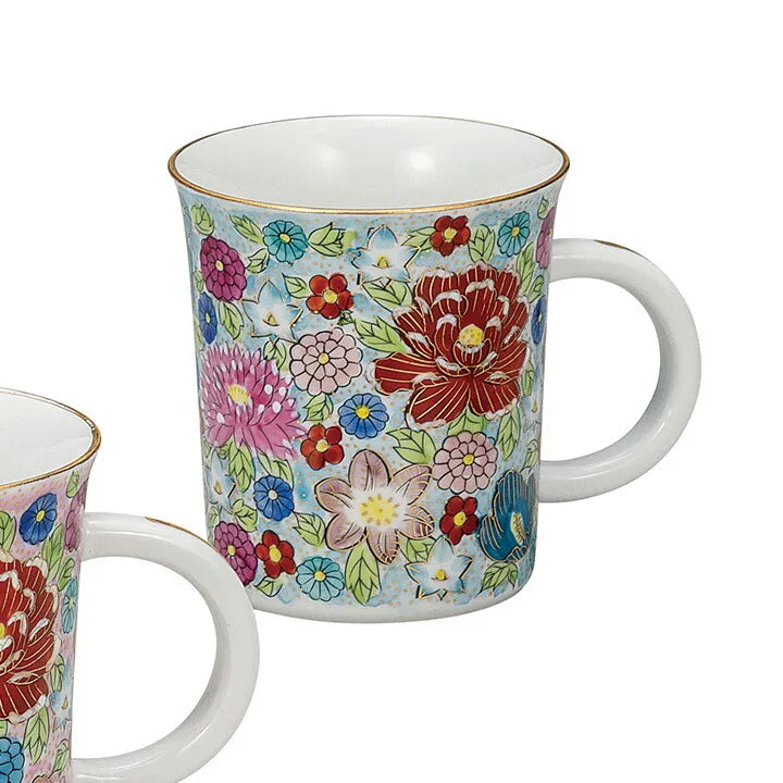 KUTANI MUG CUP PAIR – HAND-PAINTED GENUINE GOLD HANA-TSUME DESIGN BY TAISHI KILN (GIFT BOX)
