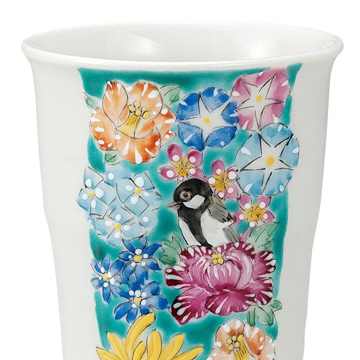 KUTANI WARE FREE CUP LITTLE BIRD FLORAL PATTERN BY ATSUKO SHINKAWA – (GIFT BOXED )