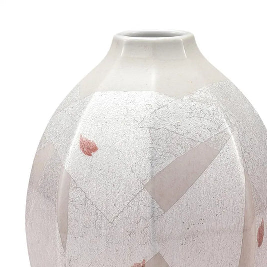 JAPANESE KUTANI WARE VASE – SILVER-DECORATED DANCING CHERRY BLOSSOMS