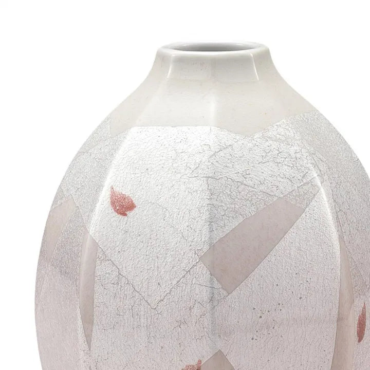 JAPANESE KUTANI WARE VASE – SILVER-DECORATED DANCING CHERRY BLOSSOMS