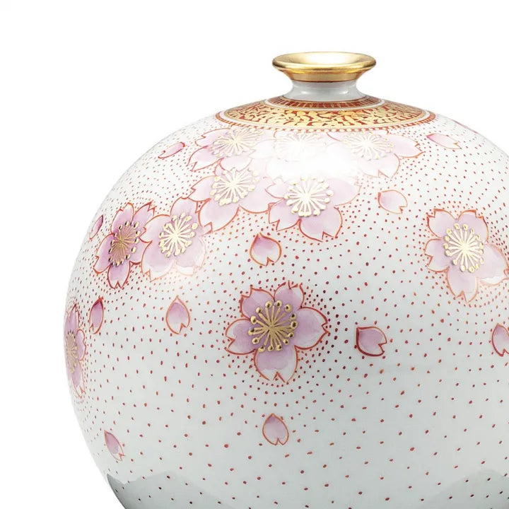 KUTANI WARE VASE “KINRANDE SAKURA” WITH STAND BY YOSHINORI FUKUDA | IN WOODEN BOX