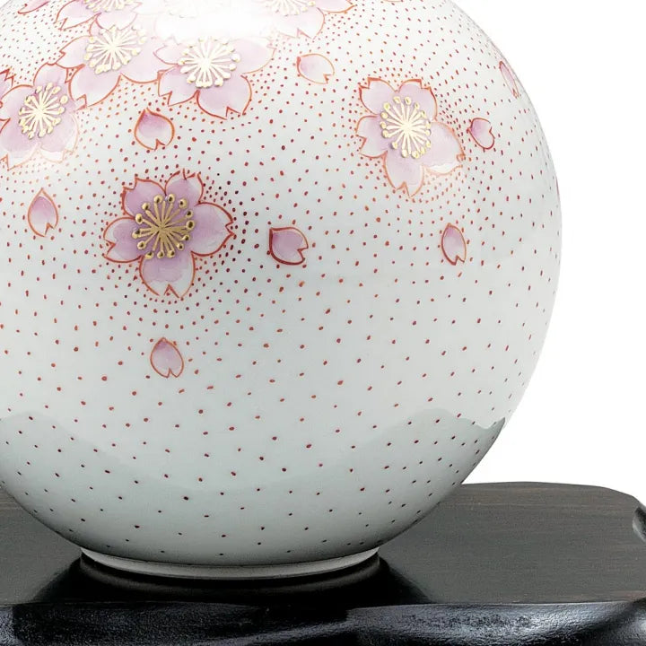 KUTANI WARE VASE “KINRANDE SAKURA” WITH STAND BY YOSHINORI FUKUDA | IN WOODEN BOX