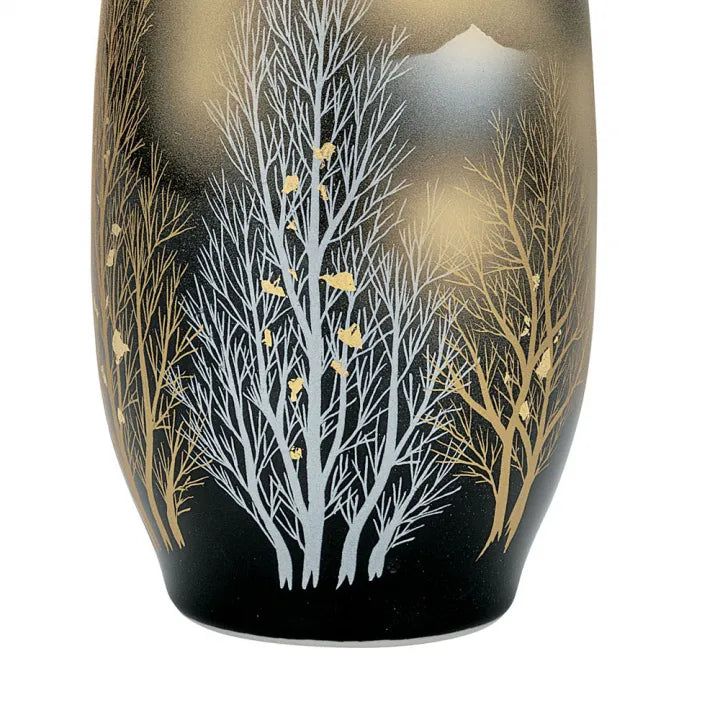 KUTANI JAPANESE FLOWER VASE – TWIN CRANES IN A GOLDEN GROVE DESIGN
