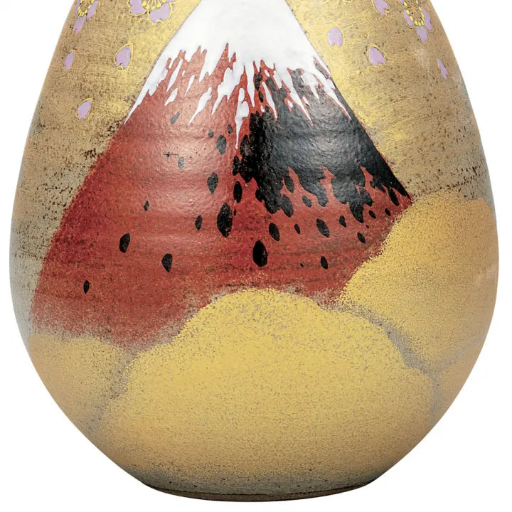 KUTANI WARE VASE – “GOLDEN CLOUDS AND CHERRY BLOSSOMS WITH MT. FUJI” BY YOSHINORI FUKUDA