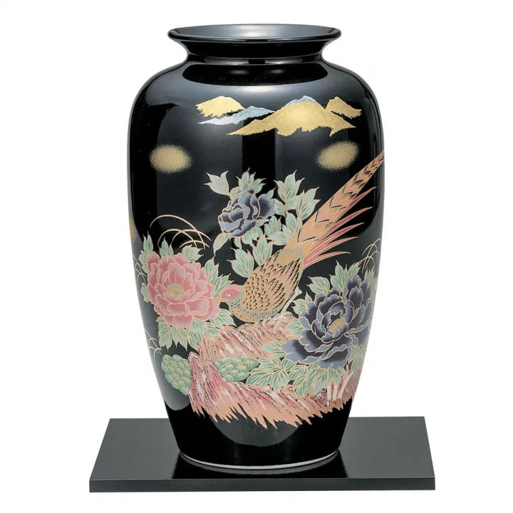 JAPANESE KUTANI PORCELAIN VASE PEONY AND GOLDEN PHEASANT DESIGN WITH BASE