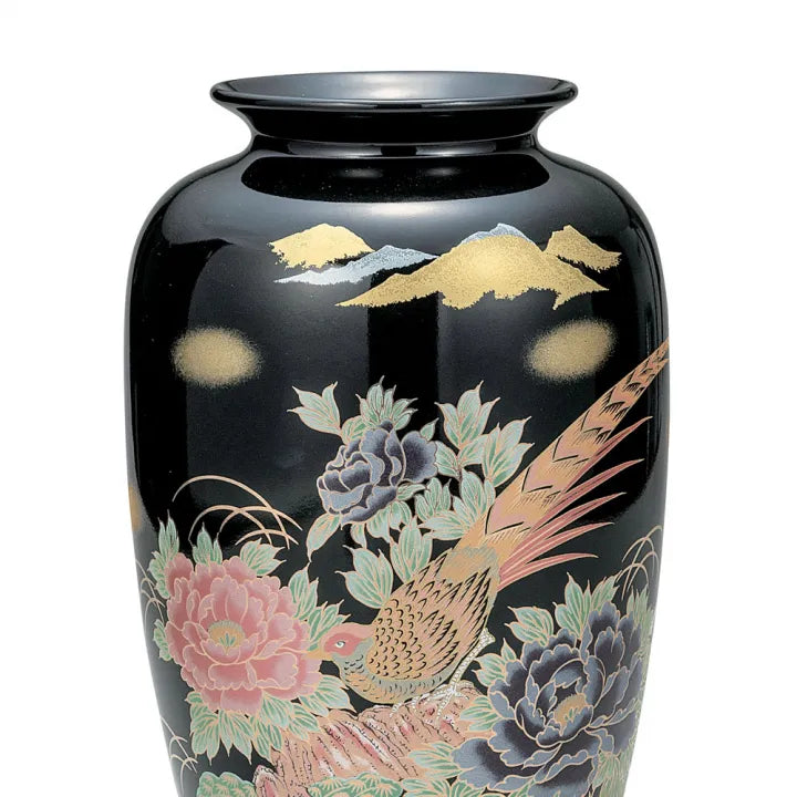 JAPANESE KUTANI PORCELAIN VASE PEONY AND GOLDEN PHEASANT DESIGN WITH BASE