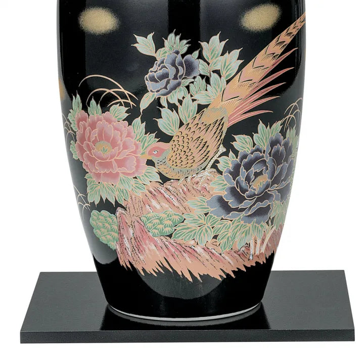 JAPANESE KUTANI PORCELAIN VASE PEONY AND GOLDEN PHEASANT DESIGN WITH BASE