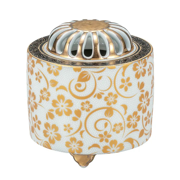 KUTANI WARE INCENSE BURNER – SHIRO CHIBU SAKURA (WHITE BEADED CHERRY BLOSSOM)