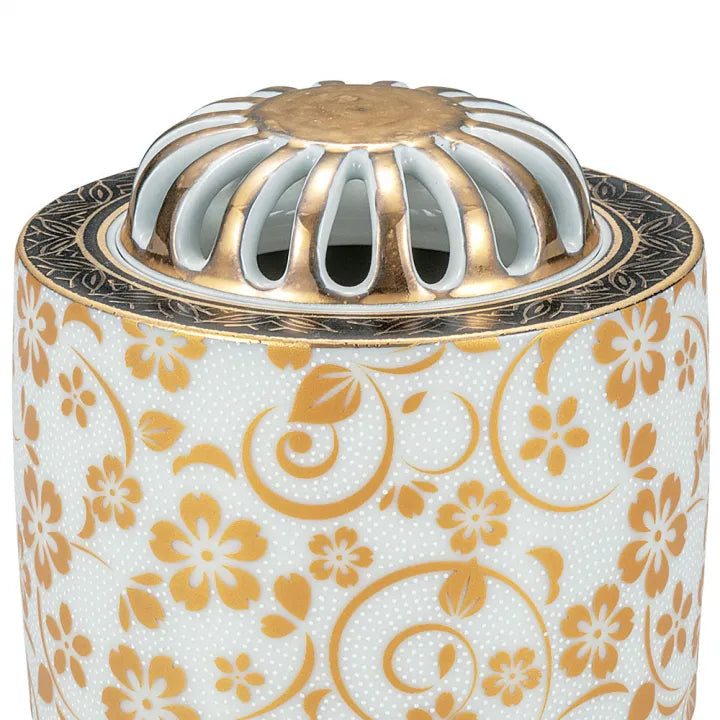 KUTANI WARE INCENSE BURNER – SHIRO CHIBU SAKURA (WHITE BEADED CHERRY BLOSSOM)