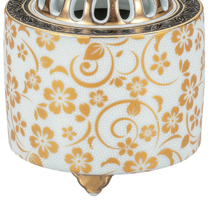 KUTANI WARE INCENSE BURNER – SHIRO CHIBU SAKURA (WHITE BEADED CHERRY BLOSSOM)