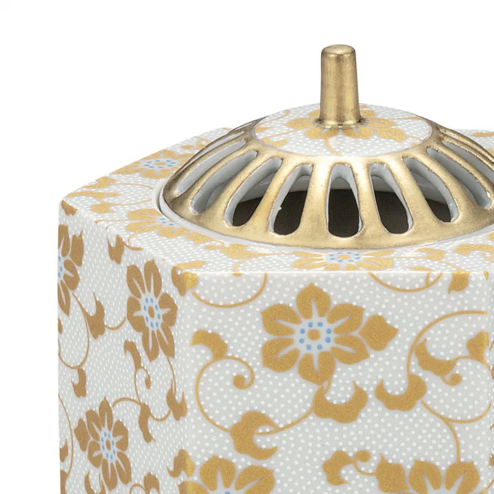KUTANI WARE INCENSE BURNER – SHIRO CHIBU TESSEN (WHITE BEADED CLEMATIS DESIGN