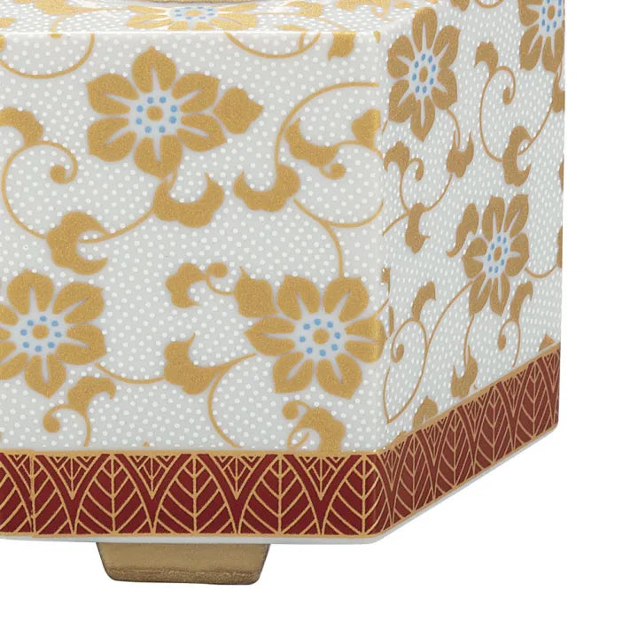 KUTANI WARE INCENSE BURNER – SHIRO CHIBU TESSEN (WHITE BEADED CLEMATIS DESIGN