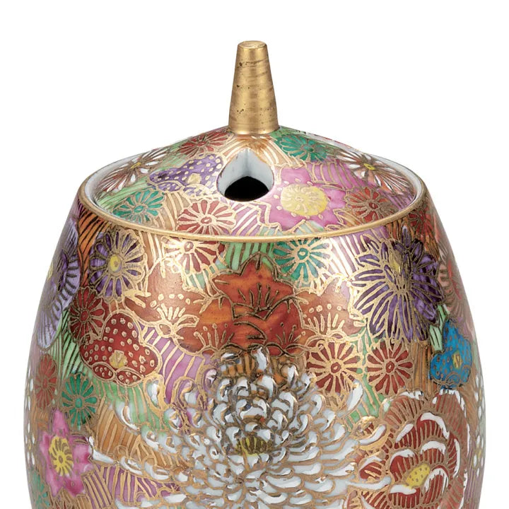 KUTANI PORCELAIN INCENSE BURNER – TRADITIONAL KIN HANA-ZUME DESIGN, MADE IN JAPAN