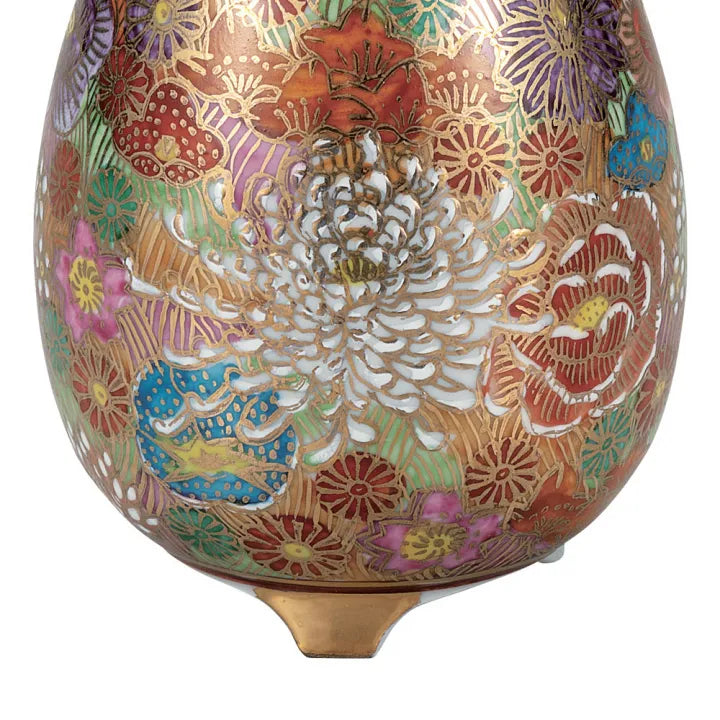 KUTANI PORCELAIN INCENSE BURNER – TRADITIONAL KIN HANA-ZUME DESIGN, MADE IN JAPAN