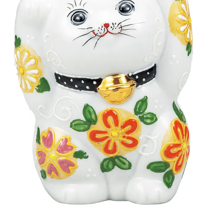 KUTANI WARE DOUBLE-PAW LUCKY CAT ‘HANA-HANA’ – HAND-PAINTED MANEKI NEKO FIGURINE