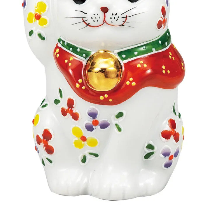 JAPAN KUTANI LUCKY CAT(MANEKI NEKO) DELICATE FLOWER DESIGN