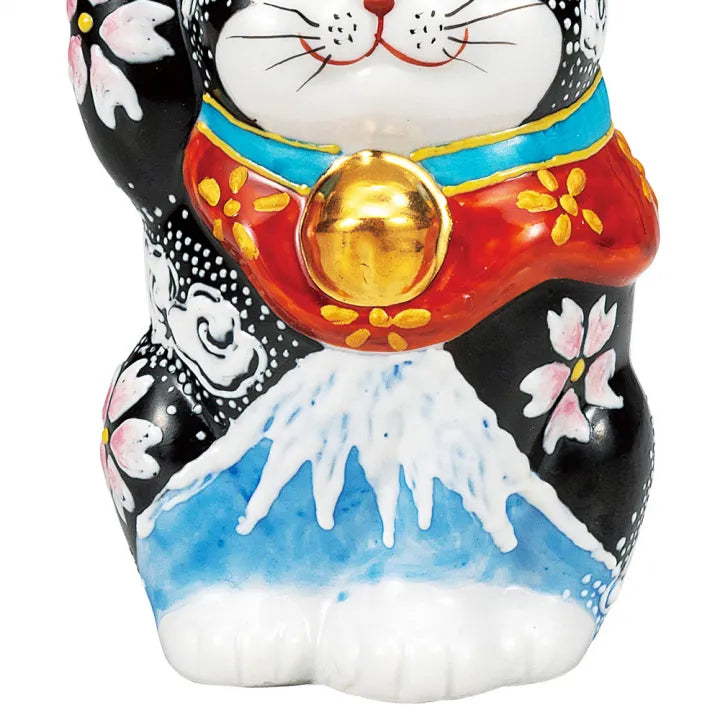 KUTANI WARE LUCKY CAT ‘SHIRO-FUJI’ – HAND-PAINTED MANEKI NEKO (WHITE MT. FUJI DESIGN