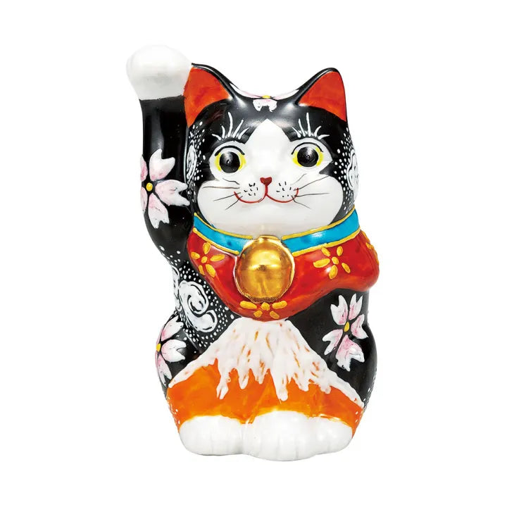 KUTANI WARE LUCKY CAT ‘AKA-FUJI’ – HAND-PAINTED MANEKI NEKO (RED MT. FUJI DESIGN