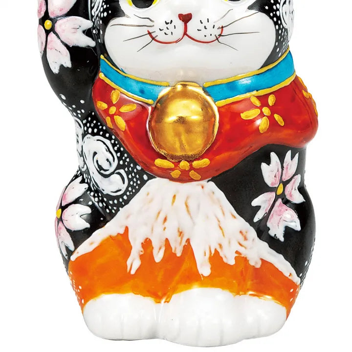 KUTANI WARE LUCKY CAT ‘AKA-FUJI’ – HAND-PAINTED MANEKI NEKO (RED MT. FUJI DESIGN