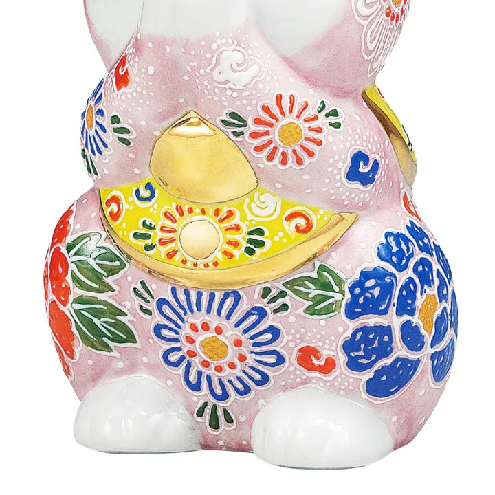 KUTANI WARE PRAYER CAT ‘PINK MORI’ – HAND-PAINTED MANEKI NEKO FIGURINE