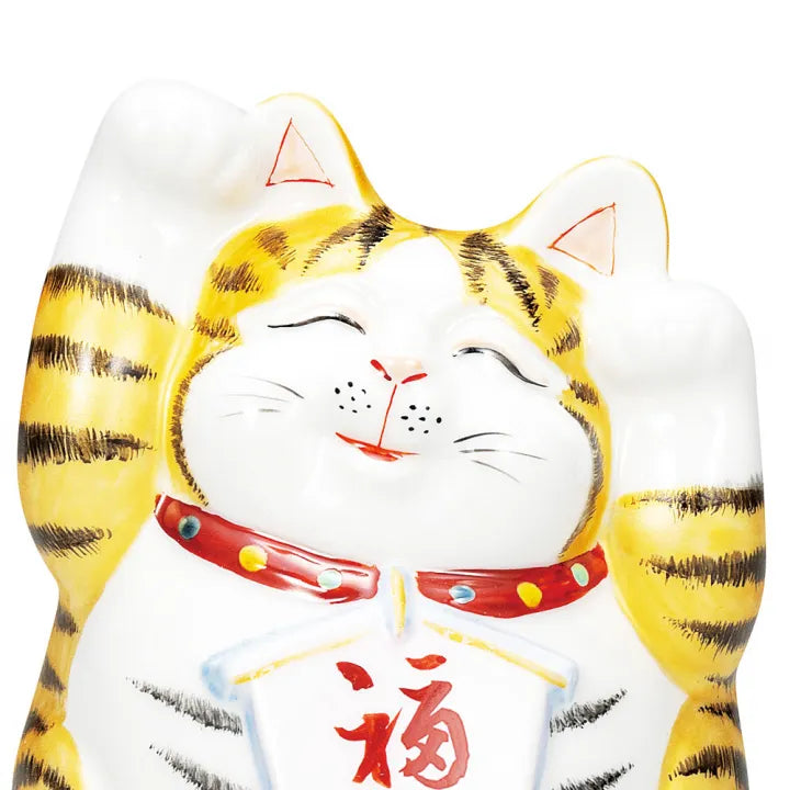 JAPANESE KUTANI PORCELAIN MANEKI NEKO WITH EMA PLAQUE – GOLD DETAILING