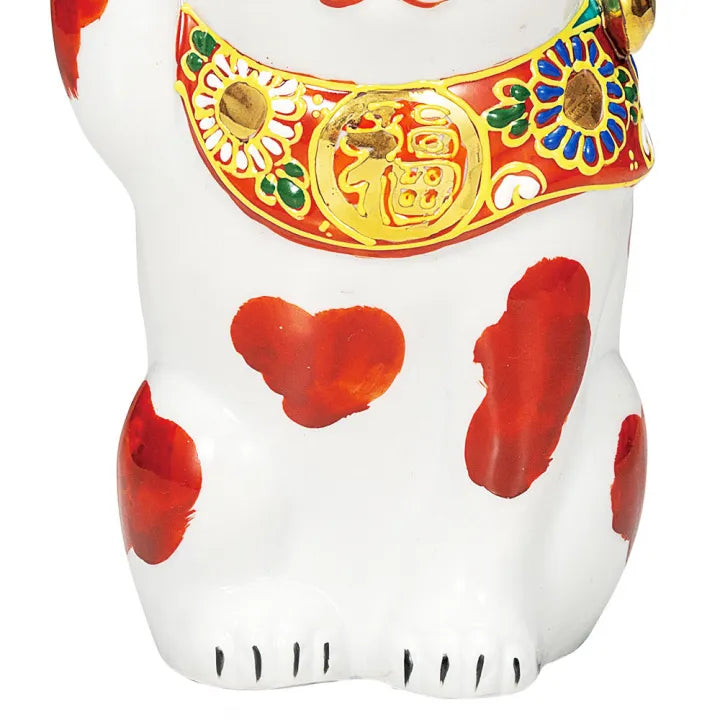 KUTANI WARE LUCKY CAT ‘AKA-BUCHI’ – HAND-PAINTED MANEKI NEKO (RED SPOTS)