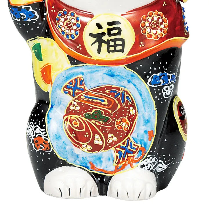 KUTANI WARE LUCKY CAT ‘HŌMON’ – HAND-PAINTED MANEKI NEKO WITH TREASURE PATTERN