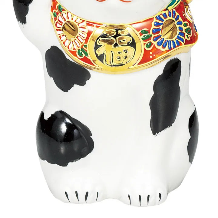 KUTANI WARE LUCKY CAT ‘KURO-BUCHI’ – HAND-PAINTED MANEKI NEKO (BLACK SPOTS)