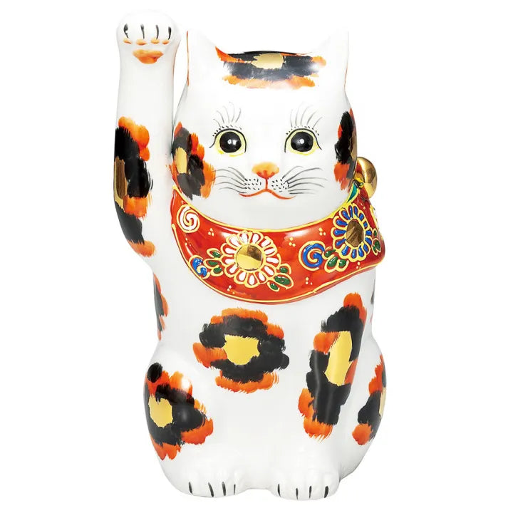 KUTANI WARE LUCKY CAT ‘KIN-MIKE’ – HAND-PAINTED MANEKI NEKO (GOLDEN CALICO)