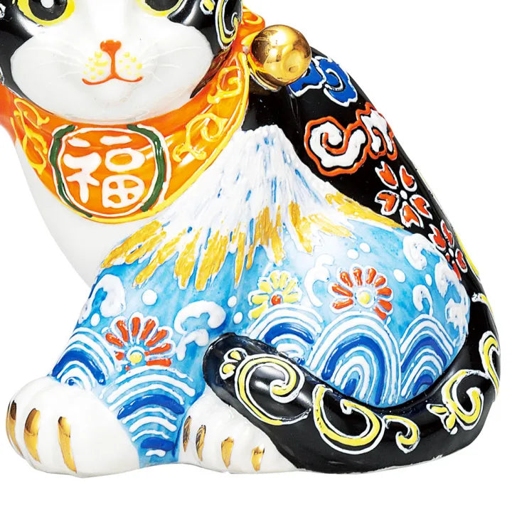 JAPANESE KUTANI PORCELAIN MANEKI NEKO – SHIRO FUJI KIKUSUI PATTERN