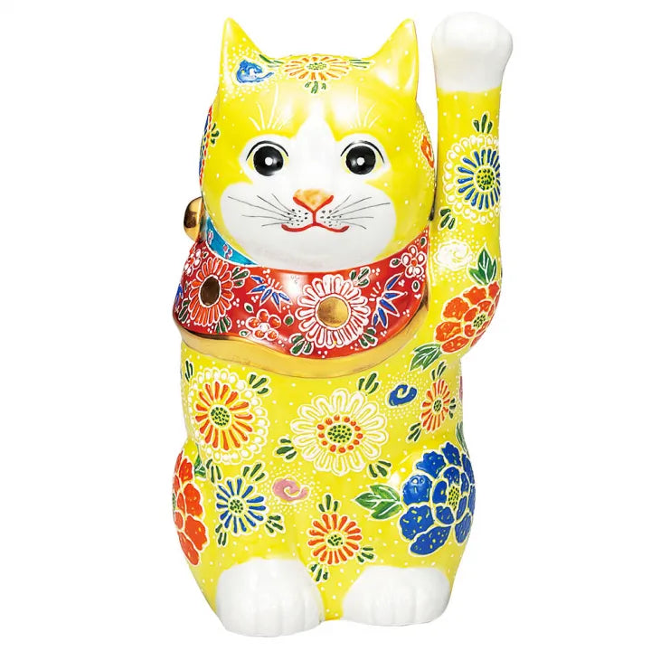KUTANI WARE LUCKY CAT – YELLOW MORI (RAISED ENAMEL DECORATION)