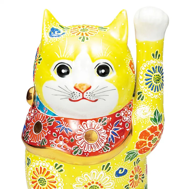 KUTANI WARE LUCKY CAT – YELLOW MORI (RAISED ENAMEL DECORATION)