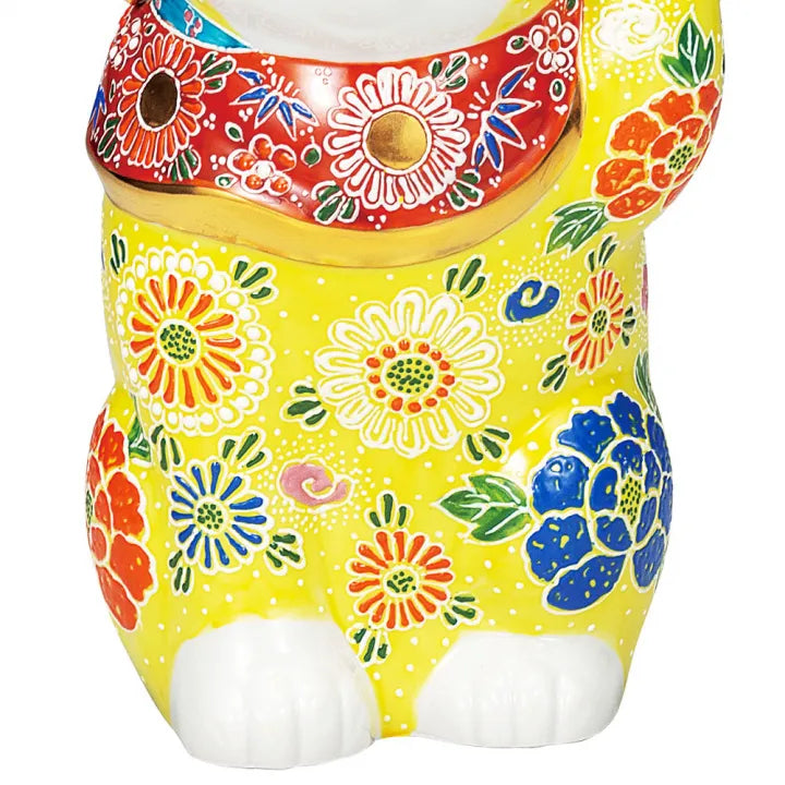 KUTANI WARE LUCKY CAT – YELLOW MORI (RAISED ENAMEL DECORATION)