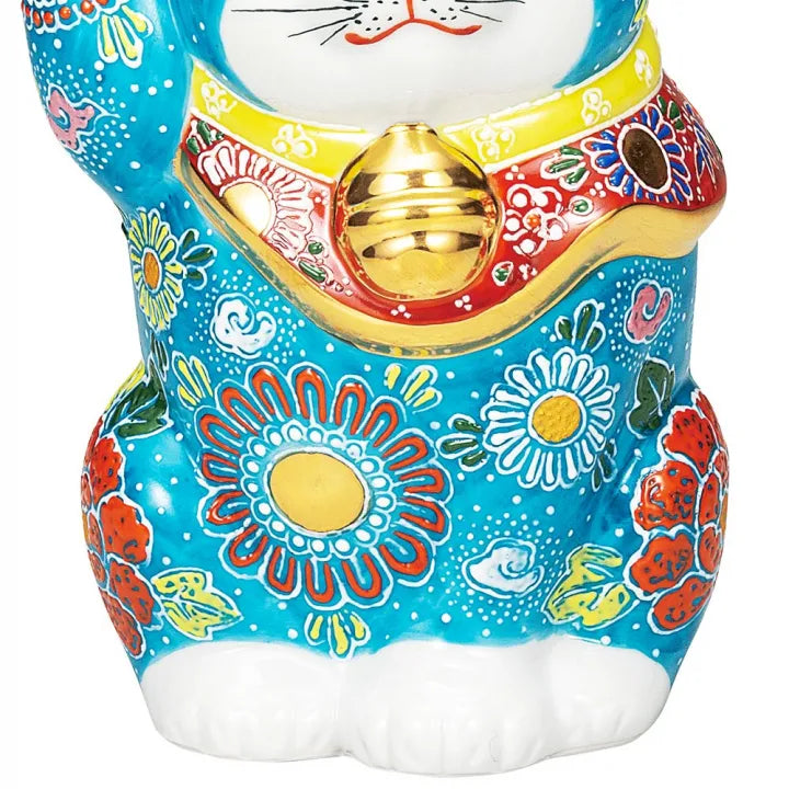 JAPANESE KUTANI PORCELAIN MANEKI NEKO – DARK BLUE RAISED ENAMEL DESIGN