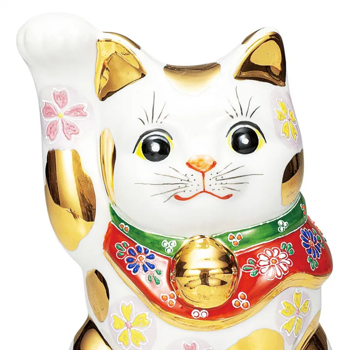 JAPANESE KUTANI PORCELAIN MANEKI NEKO – GOLD-TRIMMED RAISED DECORATION